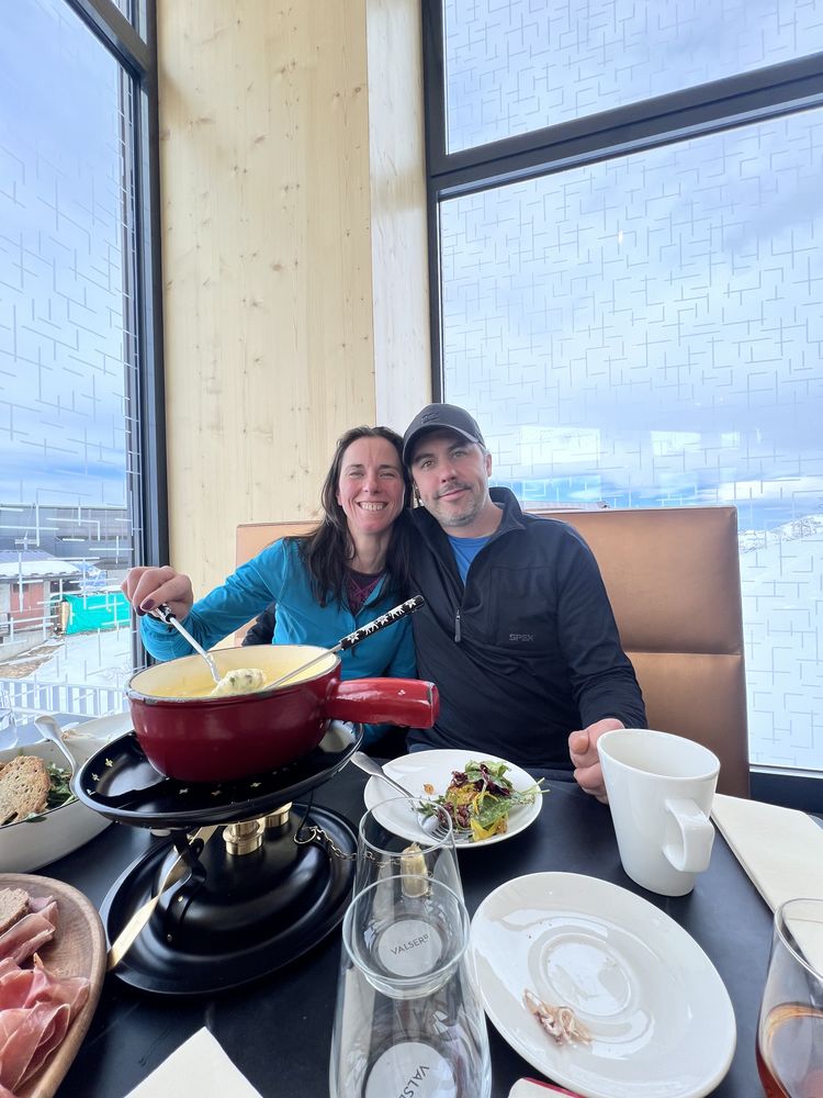 Barry and Sarah Slater — fondue in the Alps